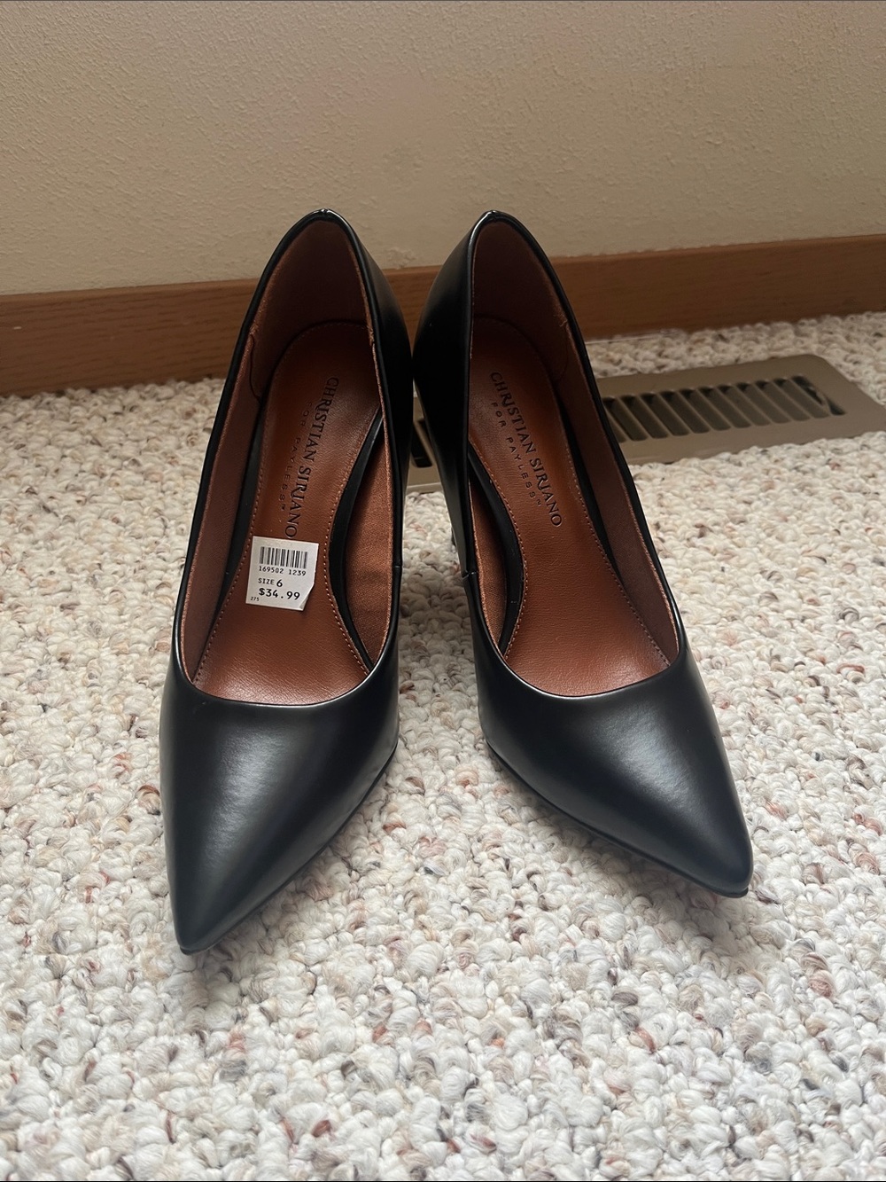 Christian Siriano Black Pointed-Toe Leather Pumps